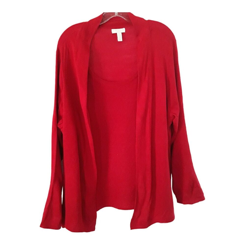 Charter Club Sweater with Attached Underlayer Open Women 3X Red Metallic